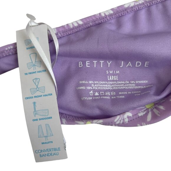 Betty Jade bikini top convertible purple white floral daisy halter bandeau Large - Picture 3 of 3